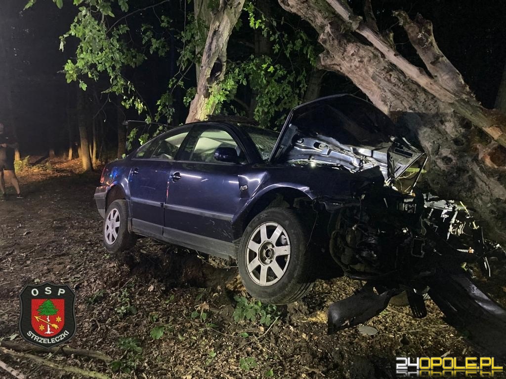 Poważny wypadek w gminie Strzeleczki Samochód wbił się w drzewo